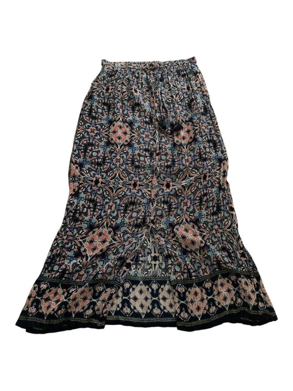 Boho Floral Maxi Skirt - Navy blue with Pink high waisted